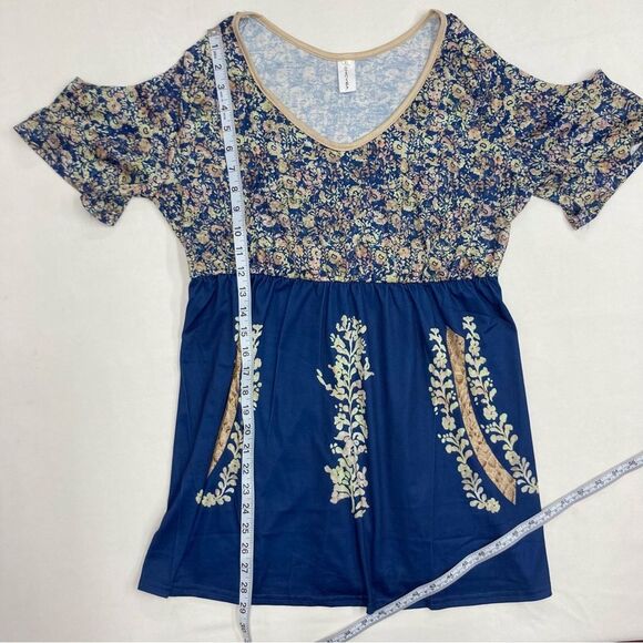 Chicyea Floral Print Dress / Tunic SZ XL Above Knee Cold Shoulder Style Blue New - Picture 10 of 10